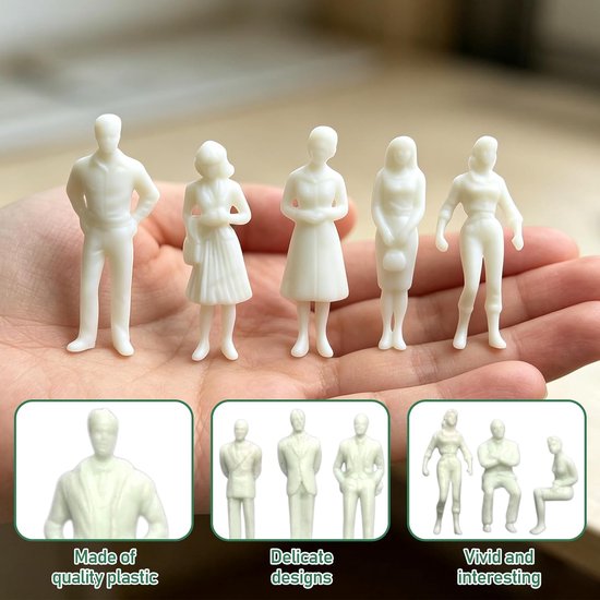 100 Miniatuur Figuurtjes, schaal 1:75, onbeschilderd — afbeelding 2