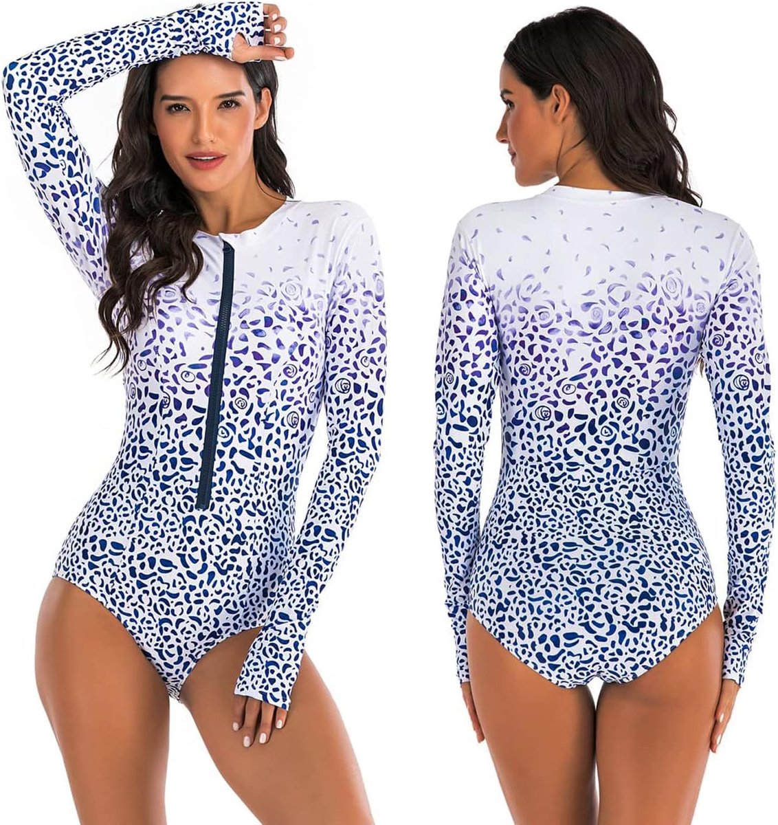 Badpak voor Dames met Mouwen,Badpak,Zwempak met Rits aan de Voorkant,Surfkleding,Duikpak,Huidbeschermers
