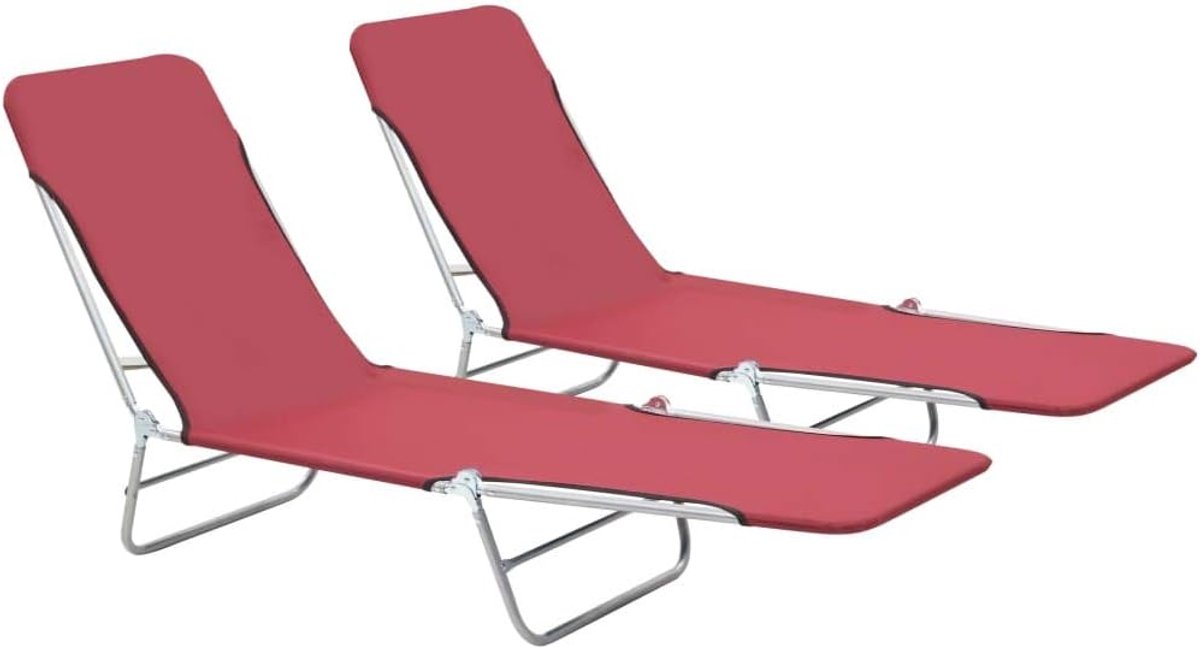 Tidyard Opvouwbare ligstoel voor buiten, 2 stuks, voor tuin, veranda, zwembad, verstelbare rugleuning, maximale belasting 120 kg, 56 x 182 x 24,5 cm, rood