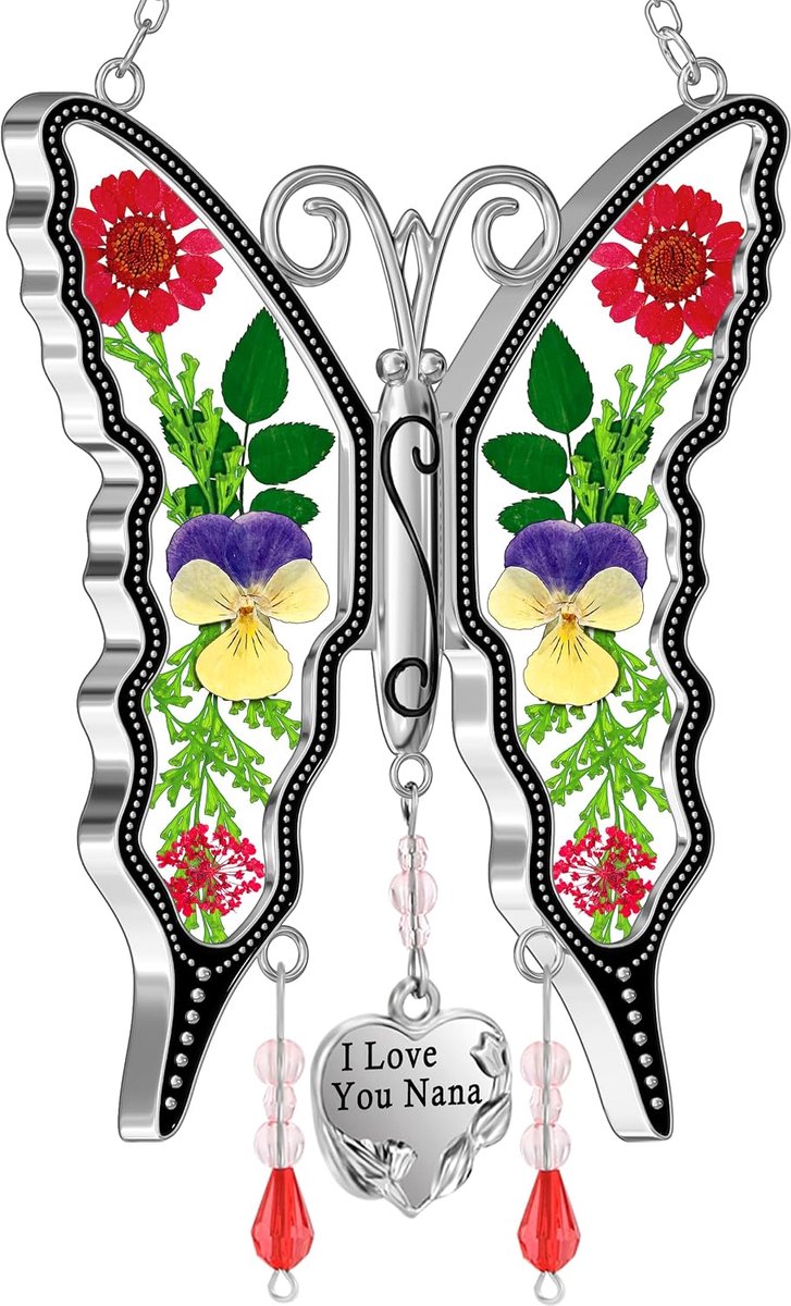 Cadeaus voor Nana I Love You Nana Vlinder Suncatcher Nana Geschenken Moederdag Gebrandschilderd Glas Suncatchers Opknoping Ornament voor Venster Wind Chime Moederdag Valentijnsdag