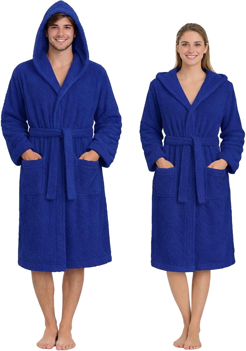badjas van 100% katoenen badstof 400 g/m² met capuchon – zacht en absorberend, met riem, zakken en hangers – voor dames en heren volwassenen