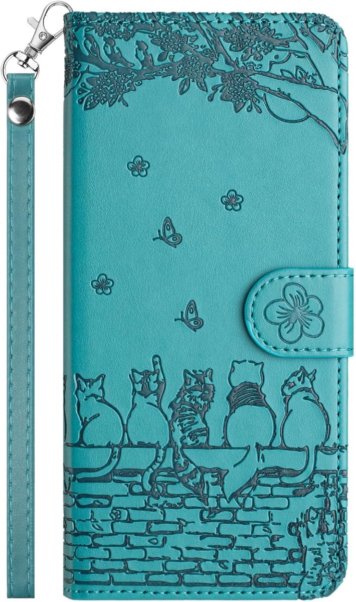 Hoesje voor Samsung Galaxy A26/A16 5G/4G Beschermende Portemonnee Boek Cover Flip Magnetische Telefoonhoesje met Kaartsleuf en Magnetische Houder, Katten PU Leren Hoesje, Blauw