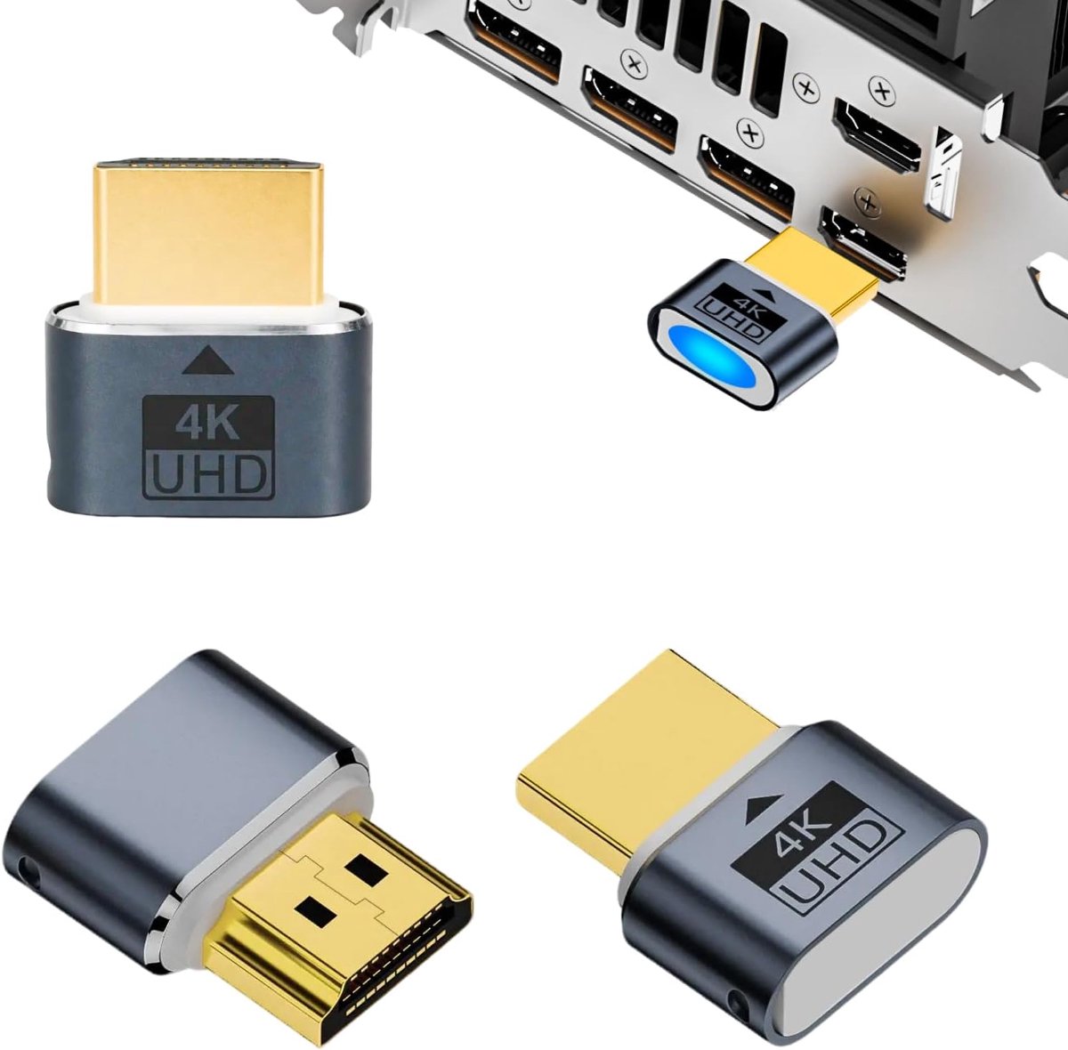 3 stuks HDMI dummy plug met blauw indicatielampje, HDMI dongle virtuele monitor emulator, ondersteunt 4K @60Hz, plug-and-play, compatibel met Windows, voor Mac OS & Linux voor headless pc-werking