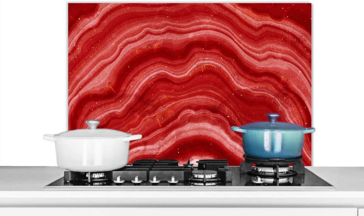 Spatscherm Keuken - 80x55 cm - Agaat - Rood - Edelsteen - Abstract