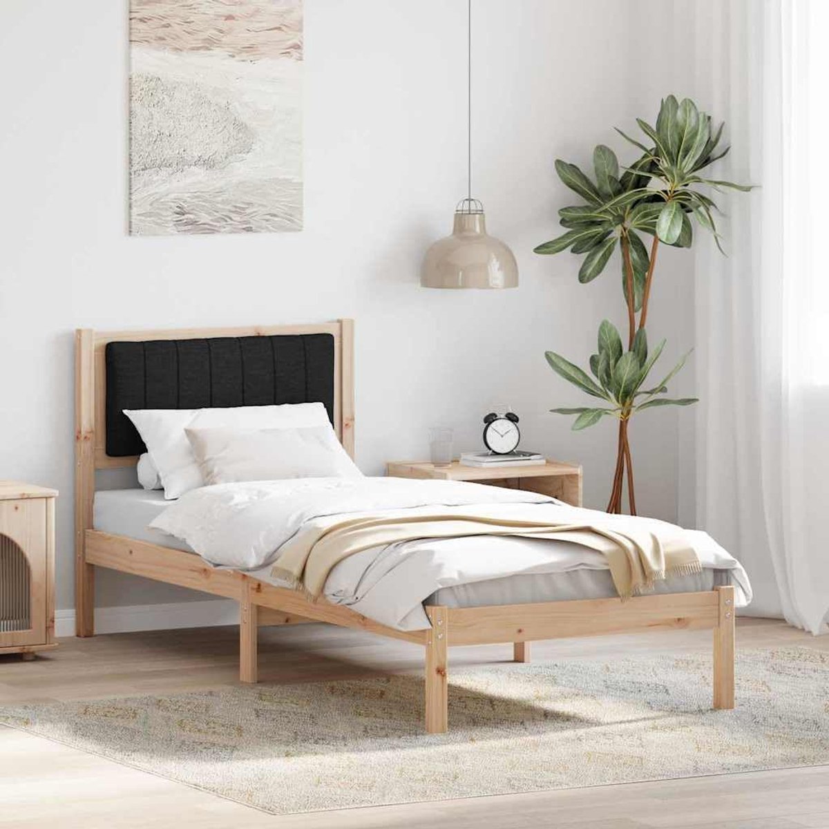 Grenenhout Modern Minimalistisch Hoofdbordbed 80 x 200 cm Zwart