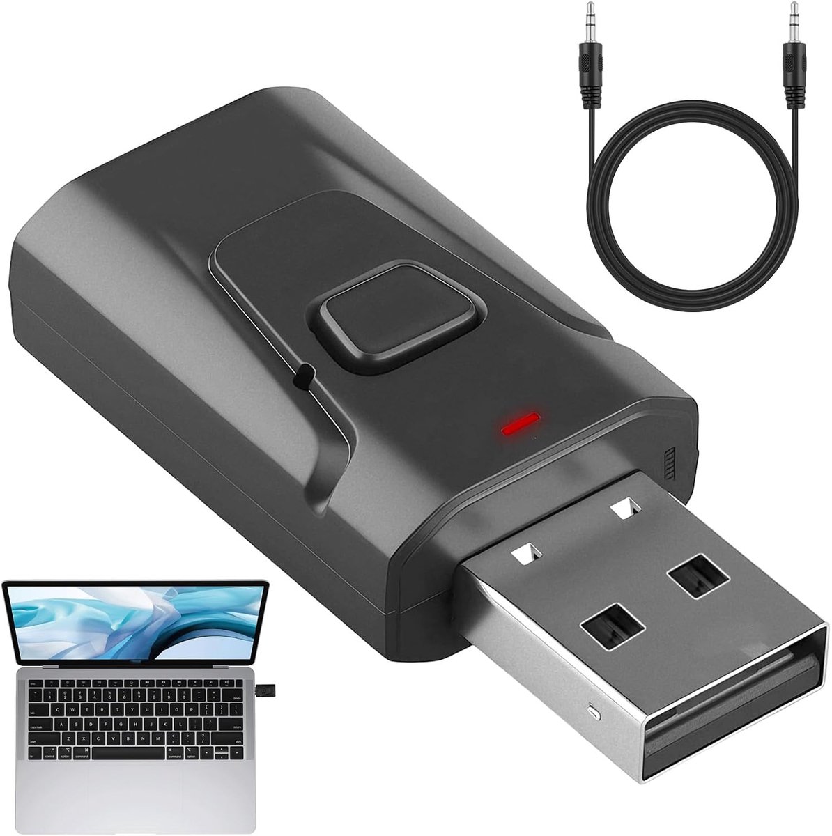 Bluetooth-adapter, USB 5.4, 2-in-1 zender en ontvanger, draagbare mini-audio-zender met 3,5 mm jack voor tv, pc, stereo-installatie, auto, ingebouwde microfoon, handsfree bellen en muziek