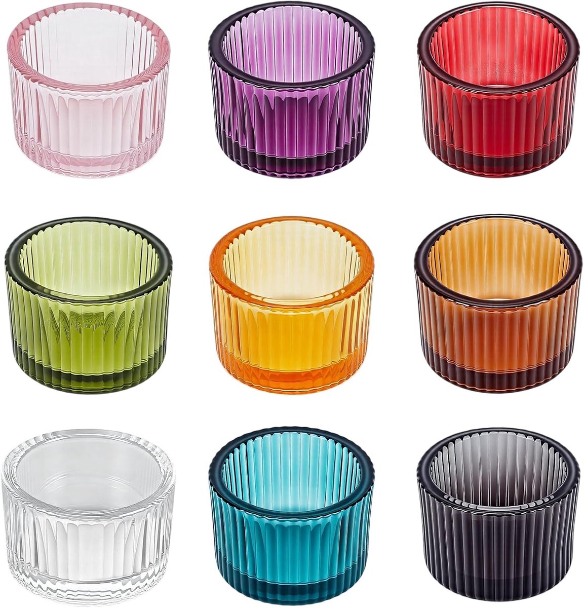 Theelichthouders, geribbeld, 50 x 35 mm, ideaal als kleine tafeldecoratie voor bruiloften, feesten en diners
