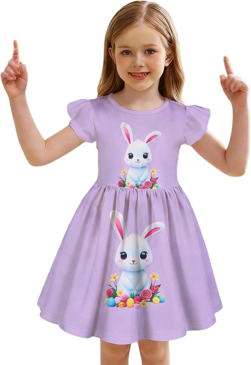 Paashaas-jurk voor meisjes, partyjurk met fladderende mouwen voor kleine kinderen, outfit voor Pasen