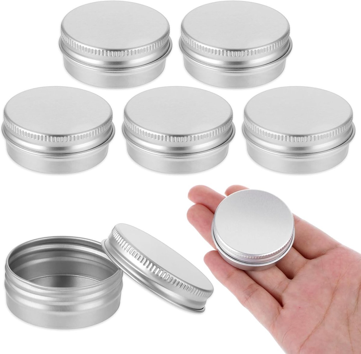 Set van 5 Draagbare Kleine Metalen Blikken van 15ml voor Cosmetica, DIY Kaarsen en Crème Opslag