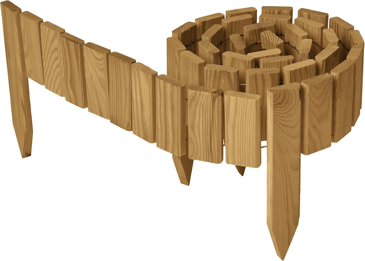 Flexibele Houten Rollborder – Tuinafscheiding, Borderrand, Houten Tuinrand Voor Bloemperken, Moestuin, Tuinpaden, Sierafboording – Weerbestendig GD-0149 (200 x 10 cm, Lichtbruin)
