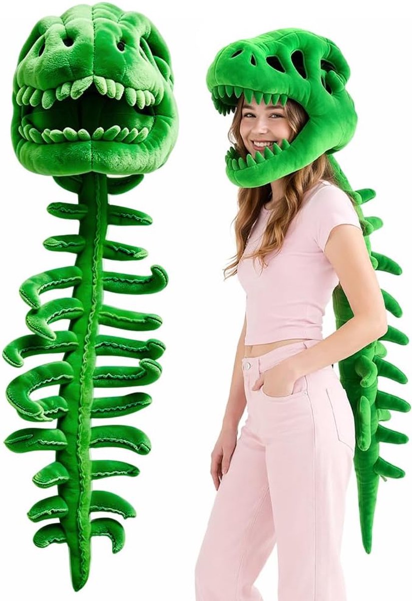 skeletkostuum, spinosaurus pluche dino-outfit voor volwassenen