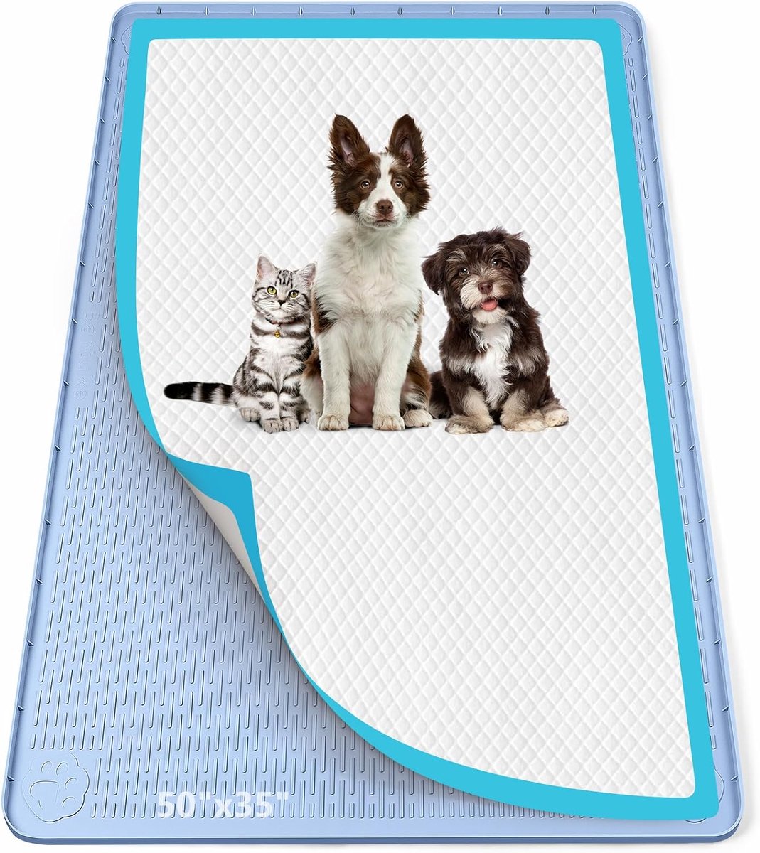 127 x 89 cm siliconen urinopvangmat met hoge rand voor honden, katten, konijnen, lekvrij, hondentrainingsmatten ter bescherming van de vloer thuis (blauw)