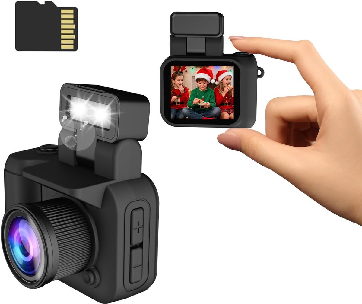 Mini Retro Camera 1080P met 32GB Card Mini Digitale Camera Analoge Camera Creatieve Geschenken (mat Zwart)