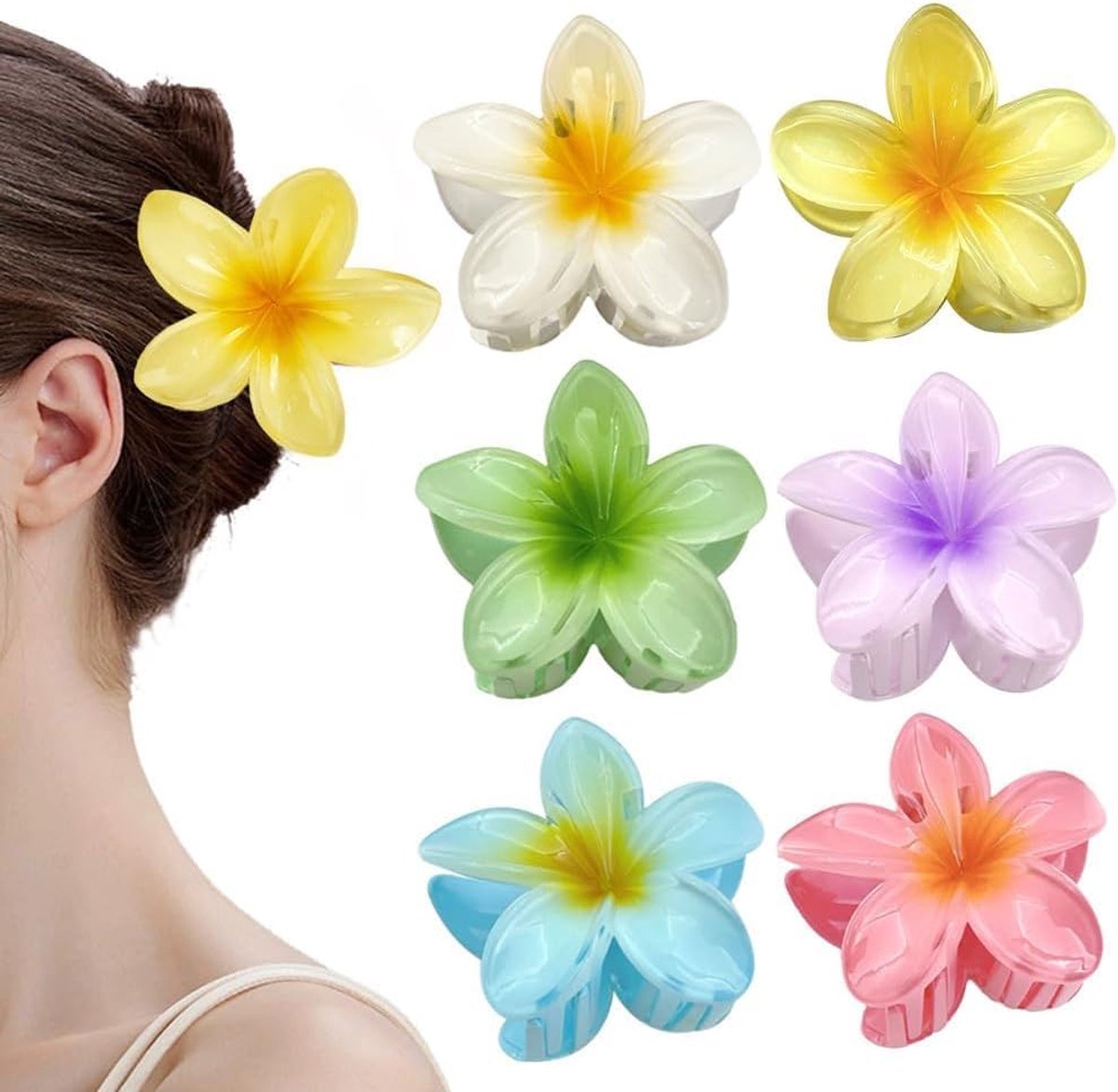 6 Stuk Bloem Haarclips Dames Plumeria Haarklem Haarclip Haarklauw Haaraccessoires Voor Vrouwen en Meisjes Antislip Haarspeld Voor Dik en Dun Haar Strand Vakantie Styling