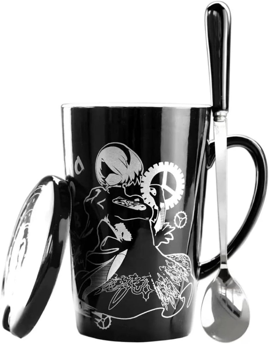 Mokken Nier Automata Cosplay 2B 9S Coffee Cup Keramische Mokken met Deksel Dagelijkse Drink Tea Milk Coffee Glas (30 oz)