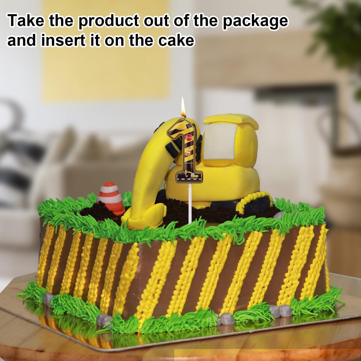 Verjaardag Nummer Kaarsen, Geel & Zwart Gestreepte Cake Topper Bouw Thema Feestdecoraties voor Diploma Jubileum Viering (Nummer 1)