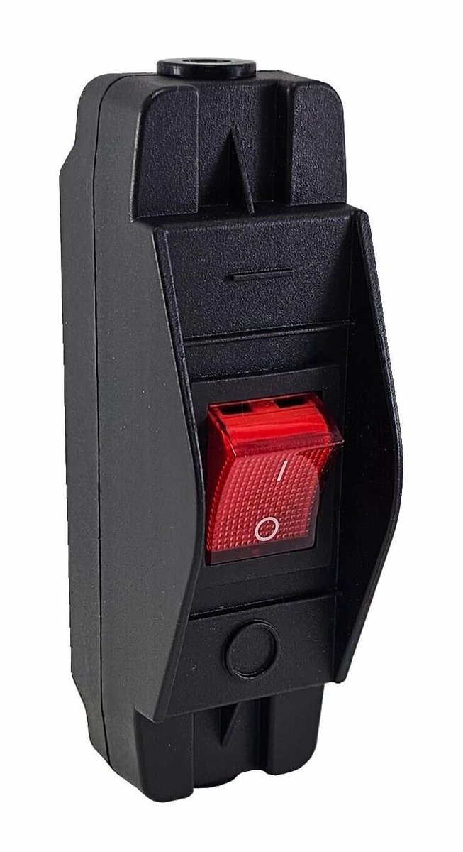 Snoerschakelaar in zwart, robuuste behuizing met verwisselbare tuimelschakelaar, 16 A, 250 V, rood verlicht