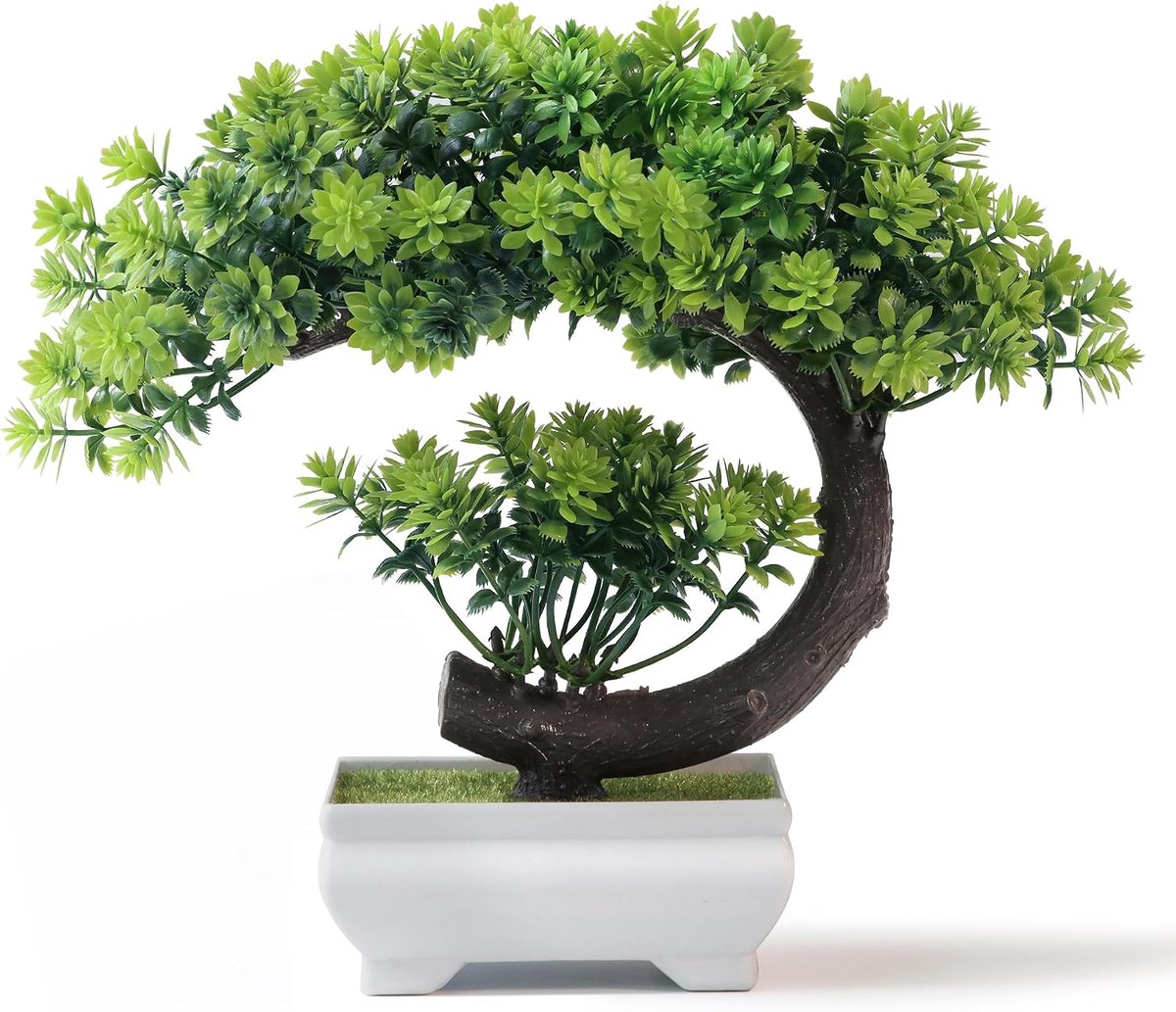 Nepplanten - plastic kunstmatige bonsaiboom, smaragdgroen decor voor thuis, slaapkamer, wandplank, kantoor, bureau, boerderij, kamerdecoratie, hoog 8,5 inch