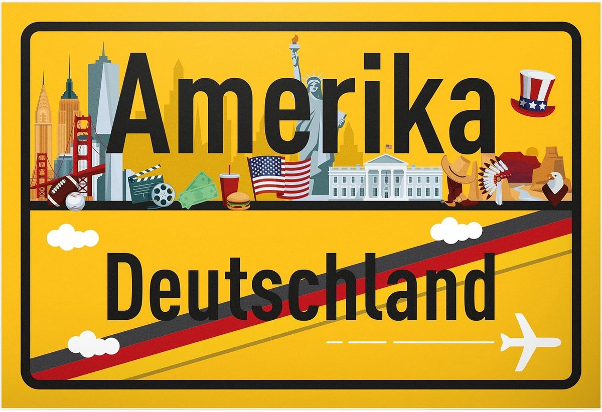 Amerika Duitsland plaatsbord - kunststof bord 30 x 20 cm - cadeau-idee cadeaubon reizen vakantie reisvoucher geldgeschenk afscheidskaart cadeau-idee decoratieve kaart