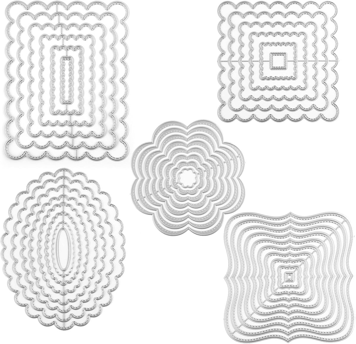 5 stks/set binnen steek geschulpte randen frame snijmatrijzen, metalen sjabloon voor kaarten maken, doe-het-zelf plakboek, handgemaakte uitnodigingskaart ansichtkaart, release stress, reliëf