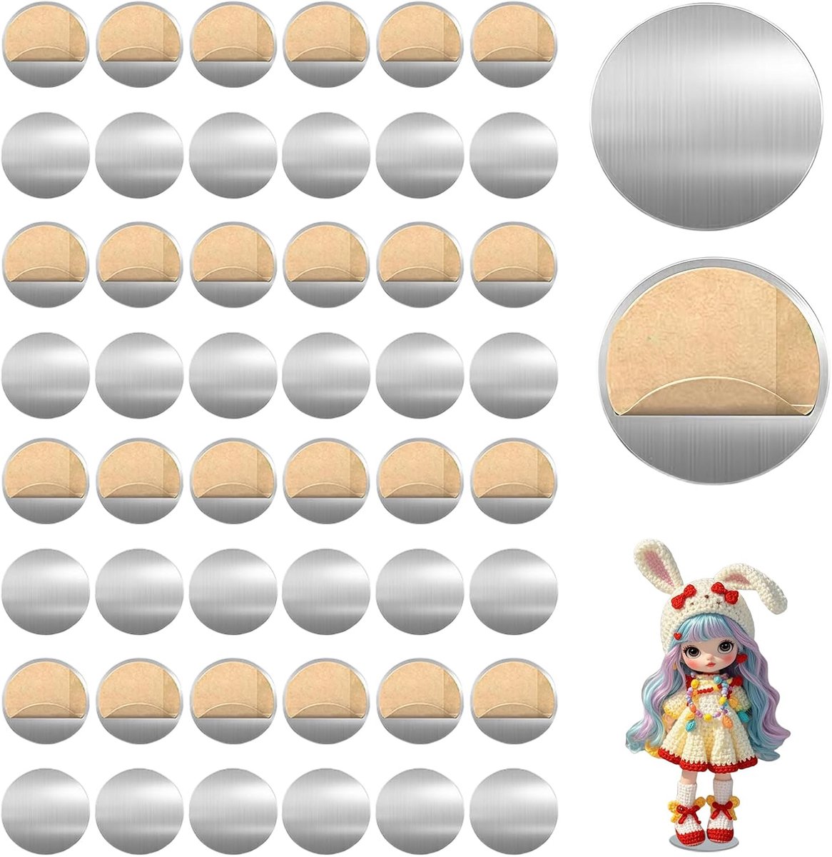 50 stuks metalen plaatjes, zelfklevend voor Tonie-rek, magnetische kleefpads voor een goede grip, ideaal voor kinderkamerdecoratie en het bewaren van Tonie-figuren (20 mm diameter, 0,3 mm dik)