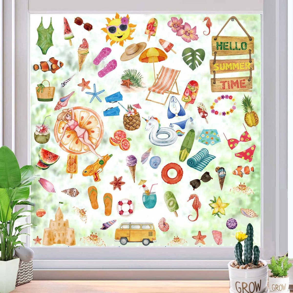 klampt zich vast voor glazen ramen, Hawaiiaanse raamstickers, kunststickers voor tropisch zwembad, feest, babyshower, school, woonaccessoires, feestbenodigdheden, geschenken