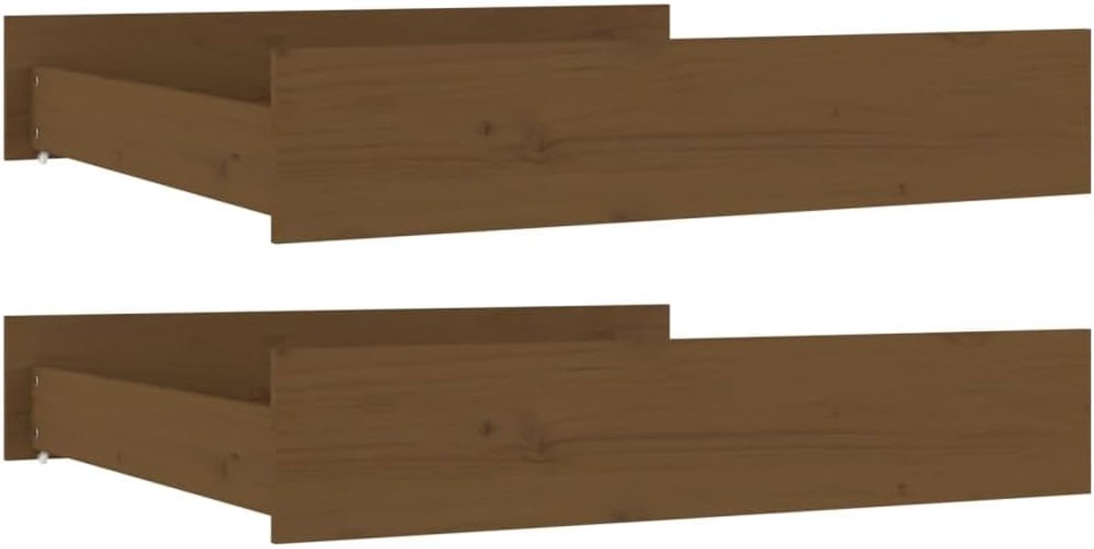 Set van 2, honingbruin, massief hout, grenen, 95 x 103 x 18 cm, rolbedlade voor opbergruimte onder het bed, commode