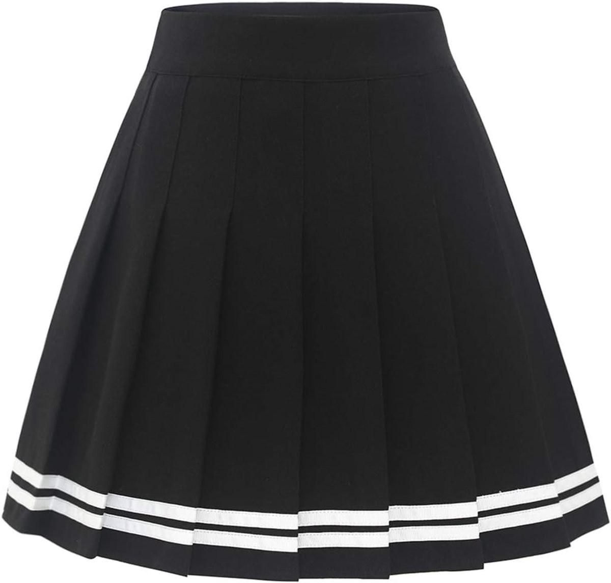 Timormode Damesrok, geplooid, mini, hoge taille, schaatstermodel, tennis, schoolmeisje, zwart wit strook, S