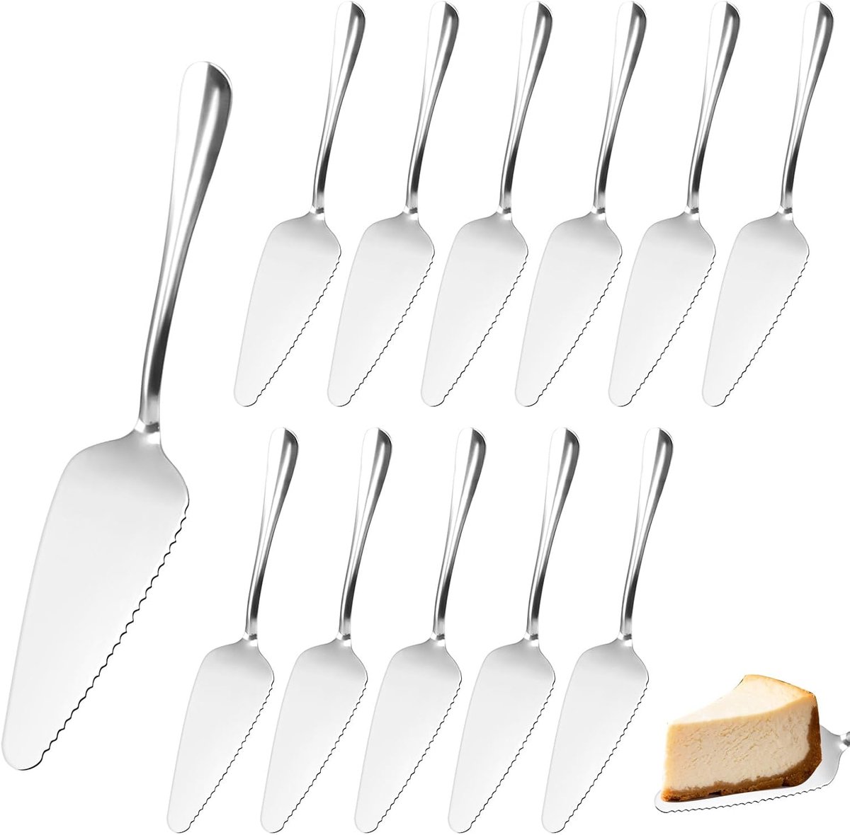 Taartschep van roestvrij staal, 12 stuks, taartschep voor taart, zilveren taartmessen, taartsnijder van roestvrij staal, taartsnijder met gekartelde randen, taartpizzaserveren voor keuken, feest,