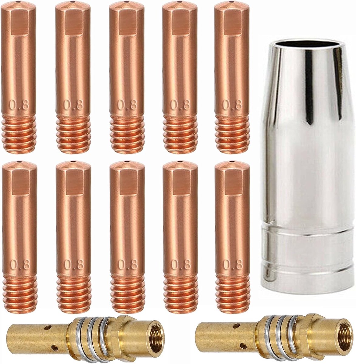Welding Contact Tip 0.8mm 0.030'' M6, Conical Nozzle and Tip Holder Diffuser Welding Torch consumables Accessory for MB15 15AK (13Pcs)