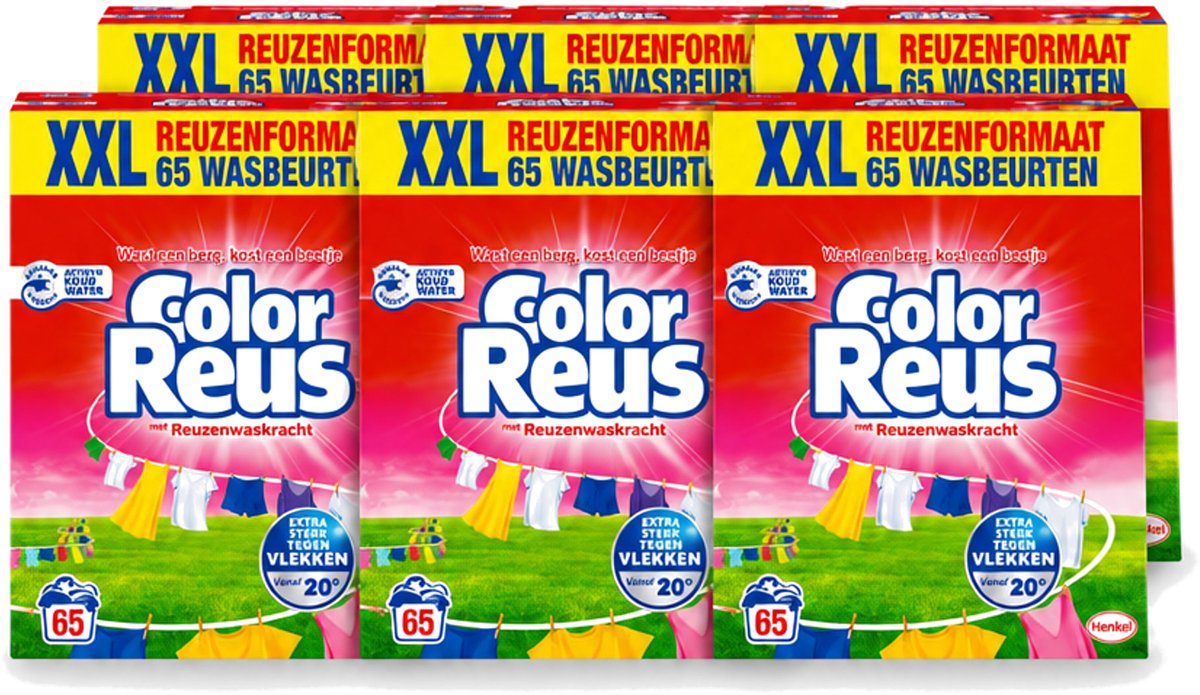 6 x Color Reus - Waspoeder - Gekleurde Was - 65 Wasbeurten - Voordeelverpakking - 6 stuks
