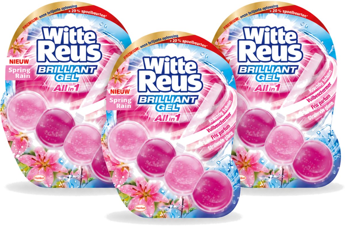 3 x Witte Reus - Toiletblok Brilliant Gel - Spring Rain - 1 Toiletblok - Voordeelverpakking - 3 stuks