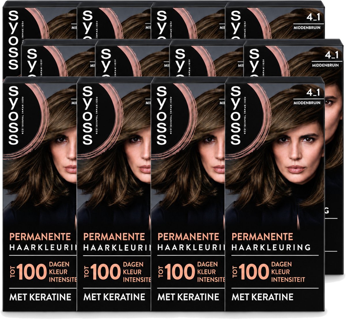 12 x SYOSS - Coloration 4-1 Middenbruin - Haarverf - Grijsdekking - Vermindert Haarbreuk - Voordeelverpakking - 12 stuks