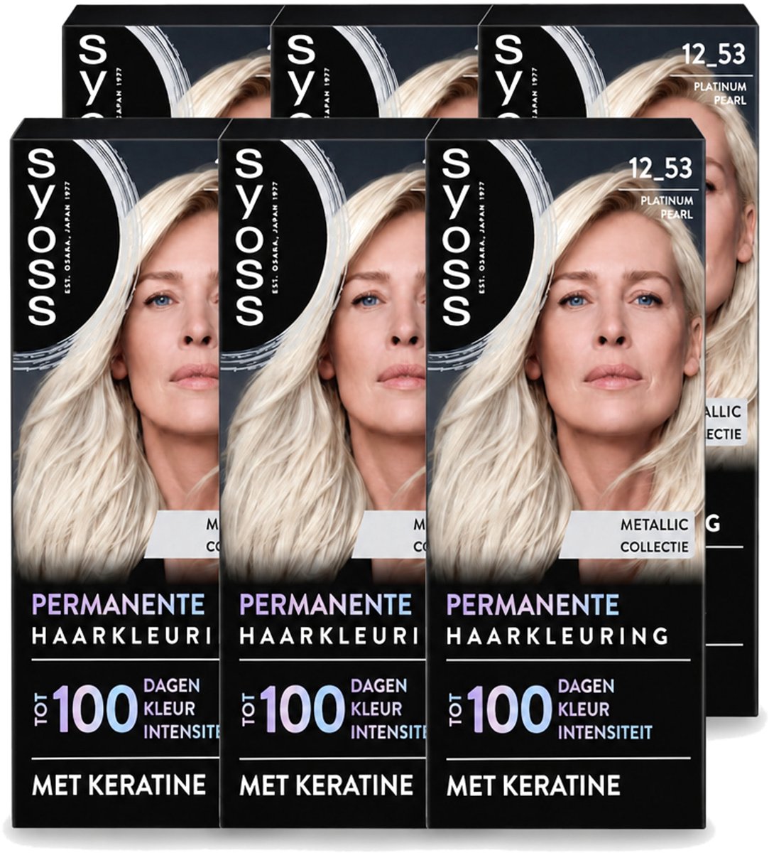 6 x SYOSS - Coloration 12-53 Platinum Pearl - Haarverf - Grijsdekking - Vermindert Haarbreuk - Voordeelverpakking - 6 stuks