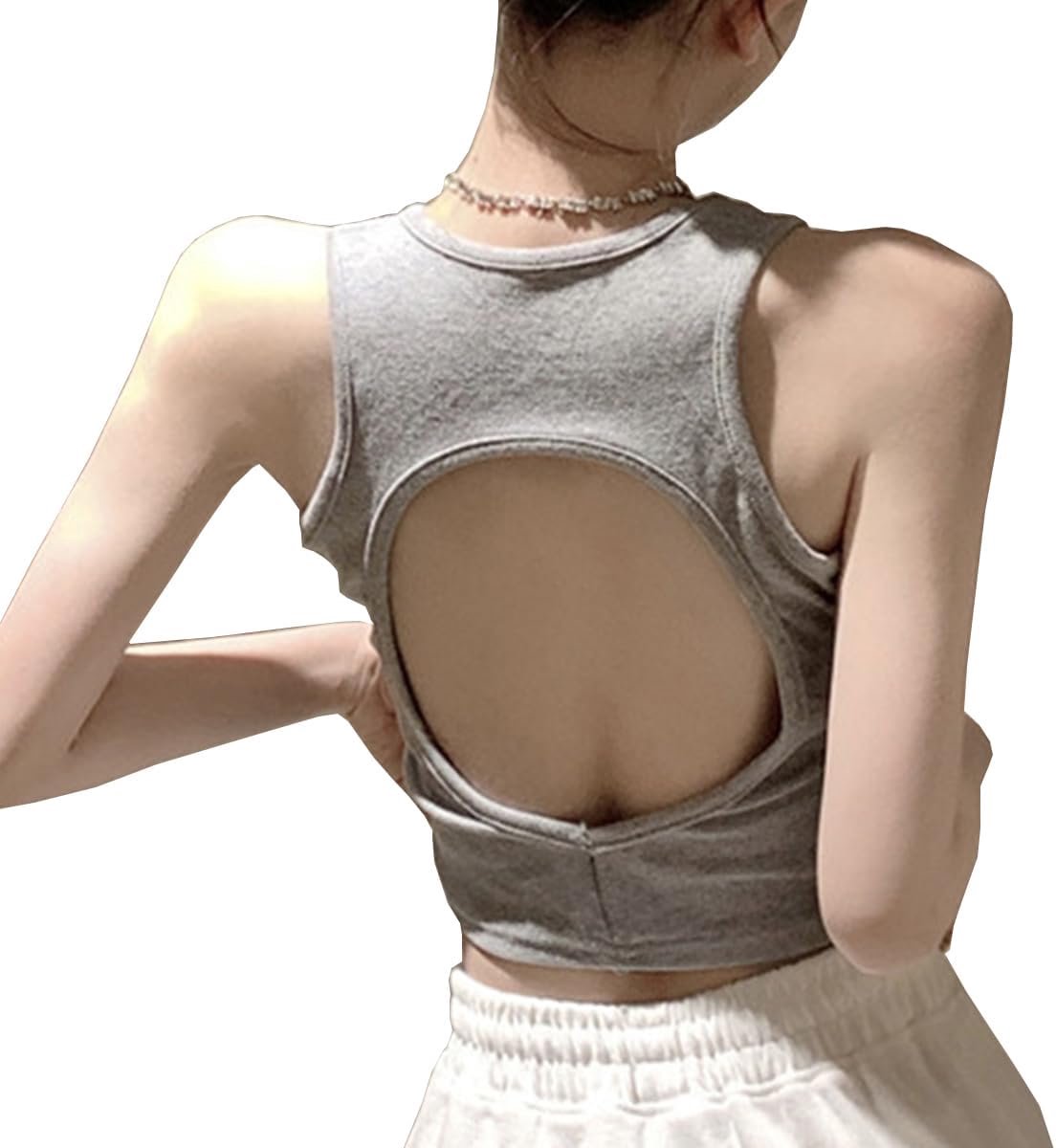 Tanktop voor dames, met ingebouwde beha, U-hals, mouwloos, Y2k-tops, blote rug, sexy uitgesneden brami, basic crop tops