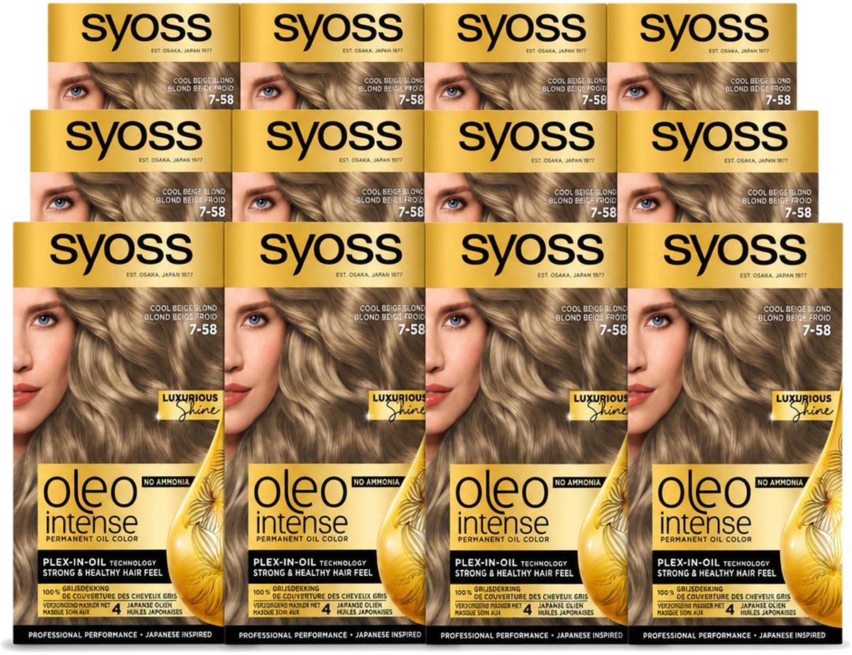 12 x SYOSS - Oleo Intense 7-58 Cool Beige Blond - Haarverf - Zonder Ammoniak - Grijsdekking - Langdurige Kleur - Voordeelverpakking - 12 stuks