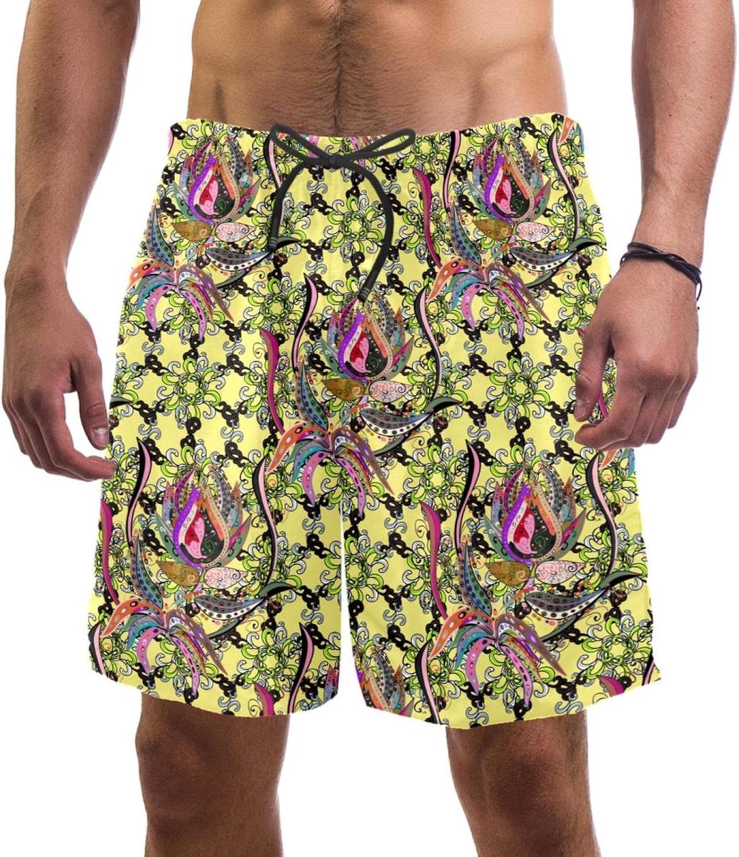 Zwemshort abstract patroon sneldrogende strandshorts surfshorts L, Meerkleurig, S