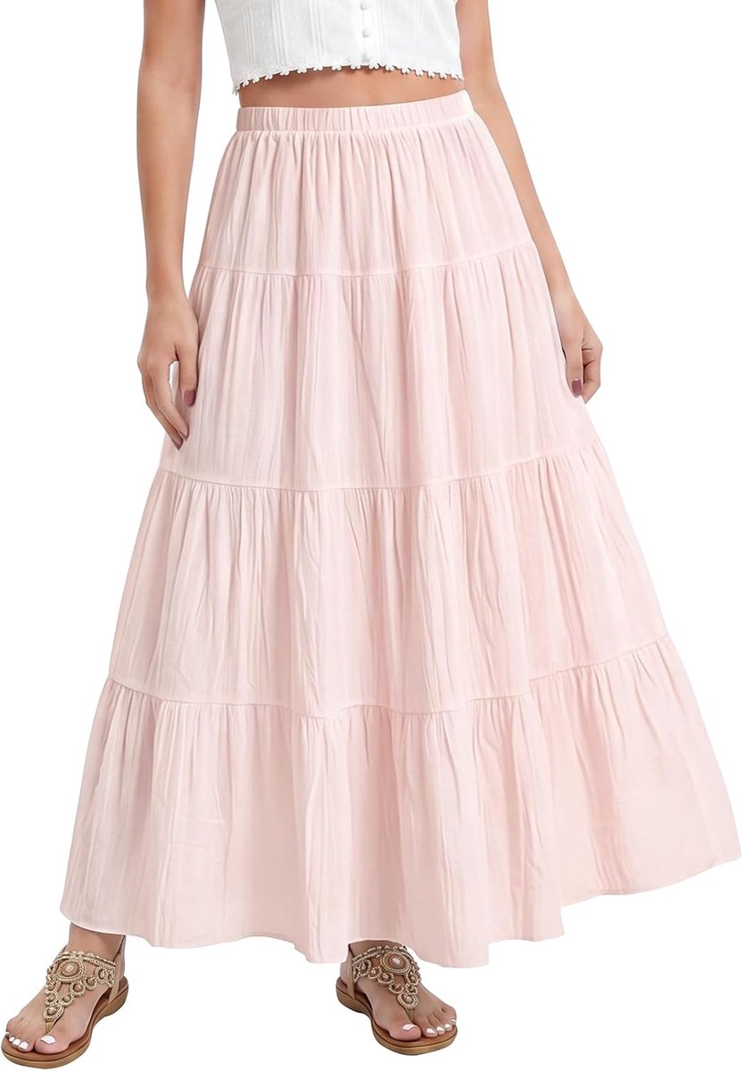Maxirok voor dames, lange rok, gevoerde zomerrok, lange strandrok, hoge taille, stretch, plissé, midirok, boho-rok, traprok, wikkelrok, rokken met elastiek