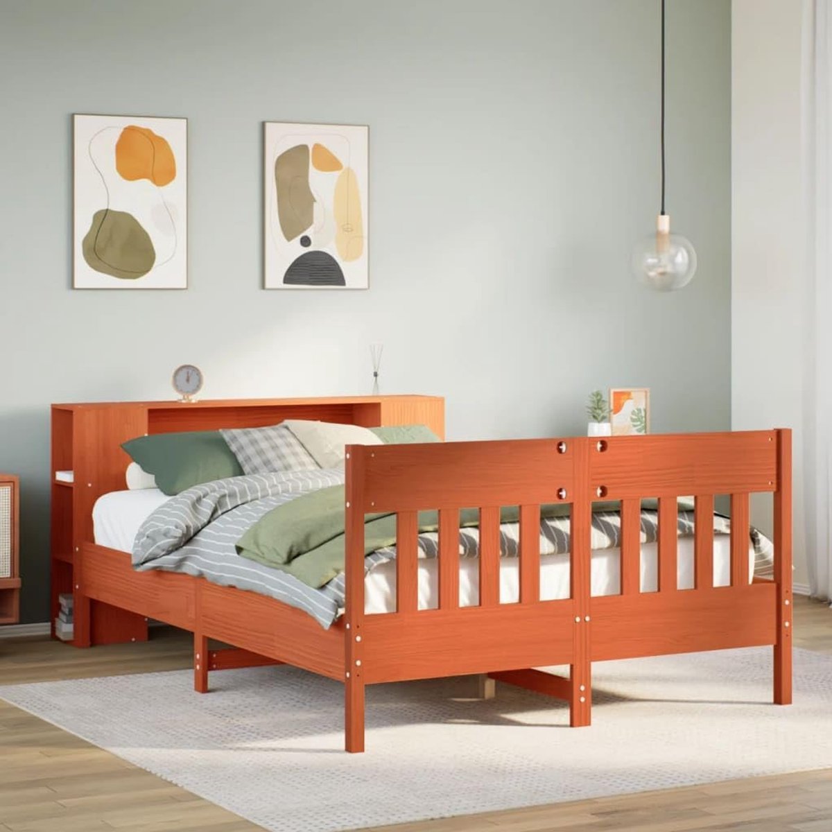 Massief grenenhout boekenkastbed lattenbodem wasbruin 140x190 cm