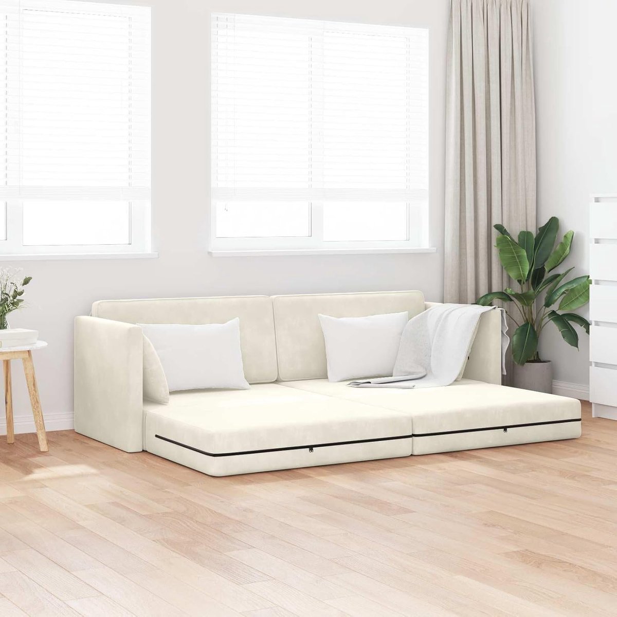200 cm crème fluweel met handmatige instelbaarheid van 70 cm tot 144 cm en converteerbare functie voor zitmeubels slaapbank