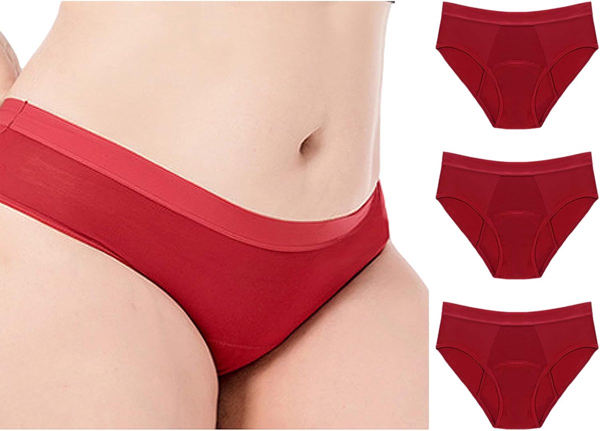 3 Pack Periode Broek Menstruatie Ondergoed Lekvrije Incontinentie Broek Heavy Flow Extra Bescherming Knickers Rood + Rood + Rood XL