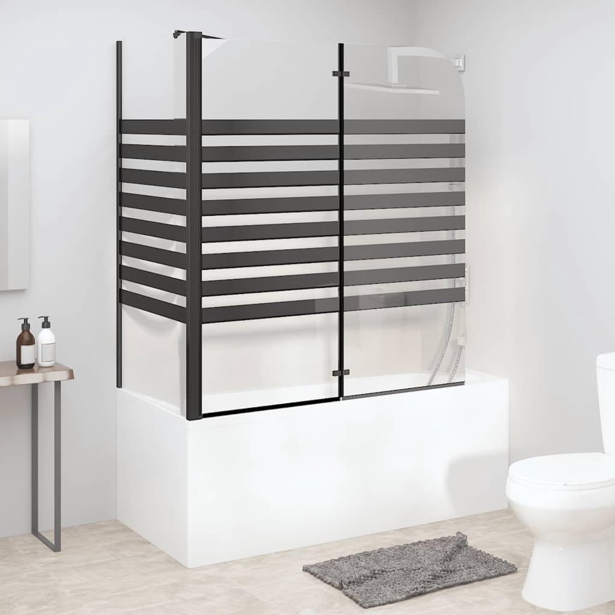 Douchewand 120x68x130 cm opvouwbaar badopzetstuk van gehard glas met zwart aluminium frame voor badkamer