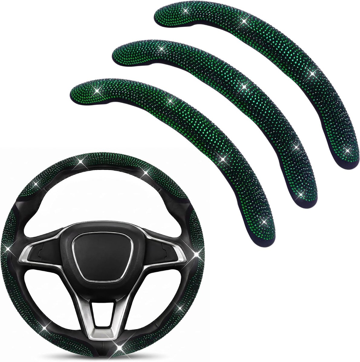 3 stks Auto Koolstofvezel Anti-Skid Stuurwiel Cover, Gesegmenteerde Stuurbeschermer, Vlinder Stuurhoes, Universele 99% Auto Wiel Cover Protector (Groen)