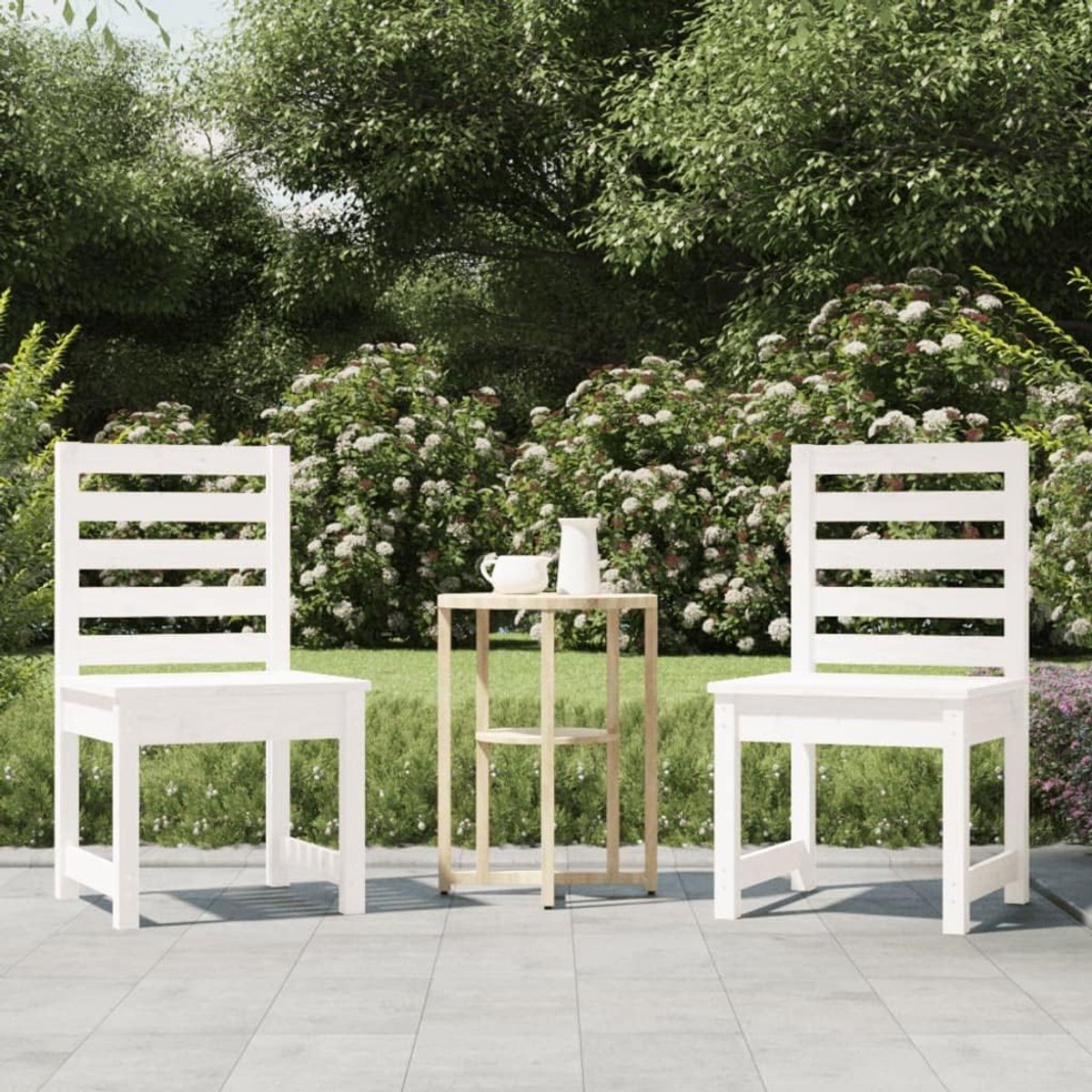 Tuinstoelen, 2 stuks, wit, 40,5 x 48 x 91,5 cm, grenenhout, stoelen, fauteuil, eetkamerstoelen, tuin, outdoor, tuinstoelen, outdoorstoelen, J824026