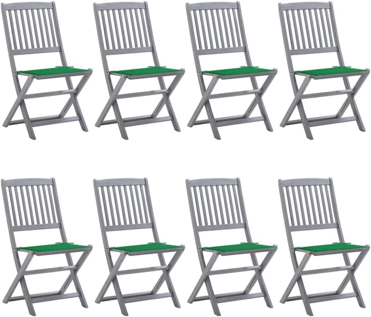 Tuinstoelen met kussens, 8 stuks, acaciahout, grijze terrasstoelen