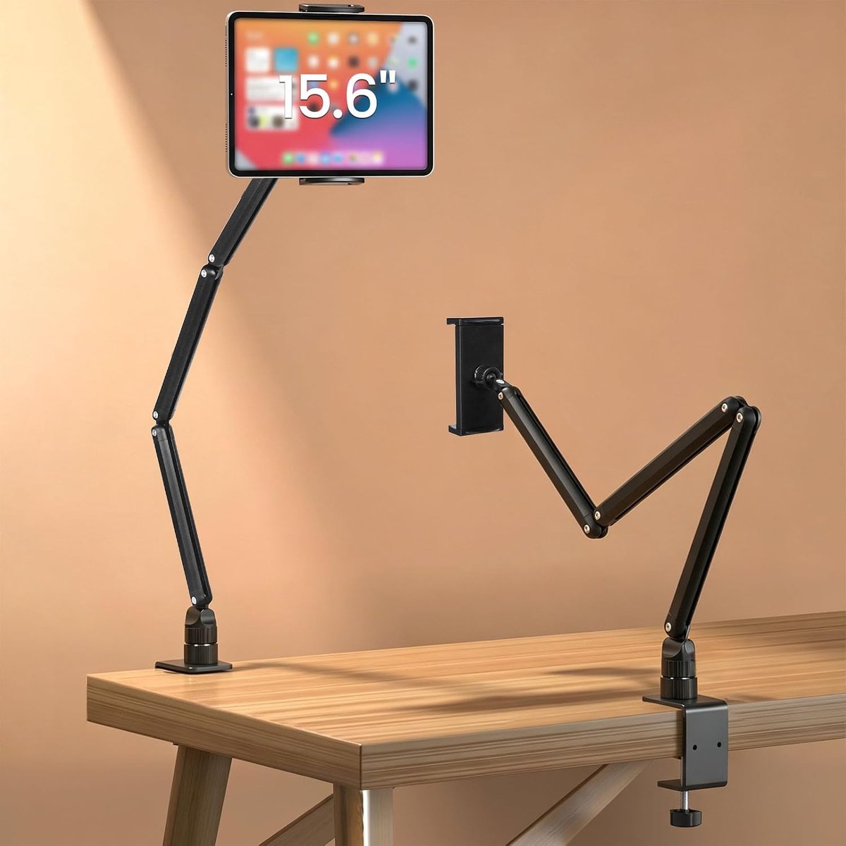tafel, aluminium tablethouder 360° draaibaar en inklapbaar, bureau tafelhanger met klem (tot 60 mm) voor 4,7-12,9 inch iPad en 15,6 inch draagbare monitoren, bed
