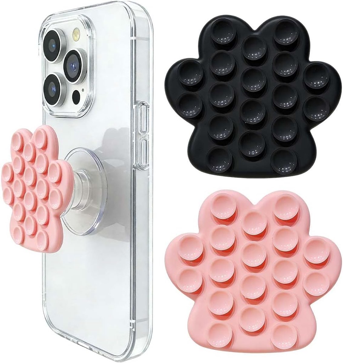2 stuks siliconen telefoonhouder met zuignap, kleverige telefoonhouder met uittrekbare standaard voor iPhone/Samsung/Google/Kindle, telefoonhouder voor keuken, badkamer, fitnessstudio, auto