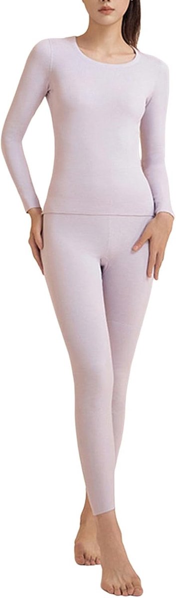 Thermisch ondergoed voor dames, zijde, verdikt, naadloos, herfstkleding, herfstbroek, hoge elasticiteit, thermische kleding met ronde hals