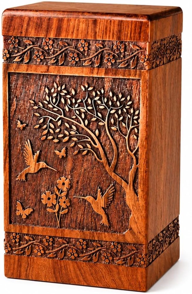 Animal Design Handgemaakte Houten Crematie Urn Box voor Volwassenen Mannelijke Vrouwelijke Urn Menselijke As Houder Doos voor Woonkamer Deco (8 x 4,75 x 4,75 Inch = Klein - 45,4 kg)