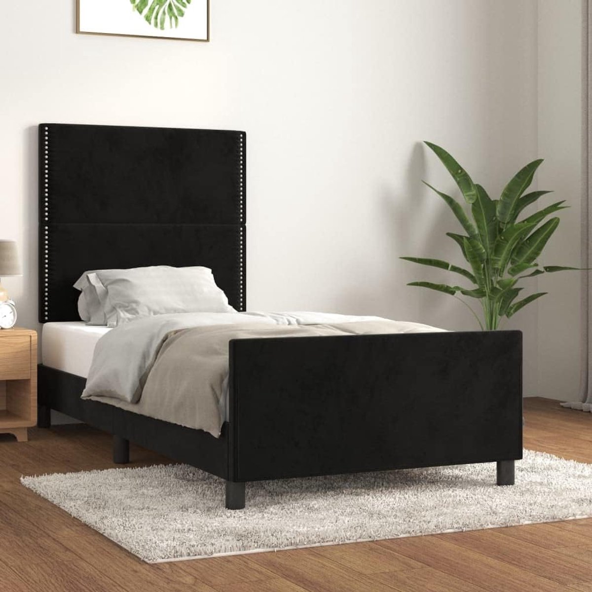 Zonder matras 100x200 cm fluweel zwart met verstelbaar hoofdbord luxe lattenbodem stevige poten voor slaapkamer woonkamer